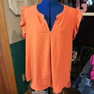 Zenana Elegant Coral Ruffle Sleeve Blouse
